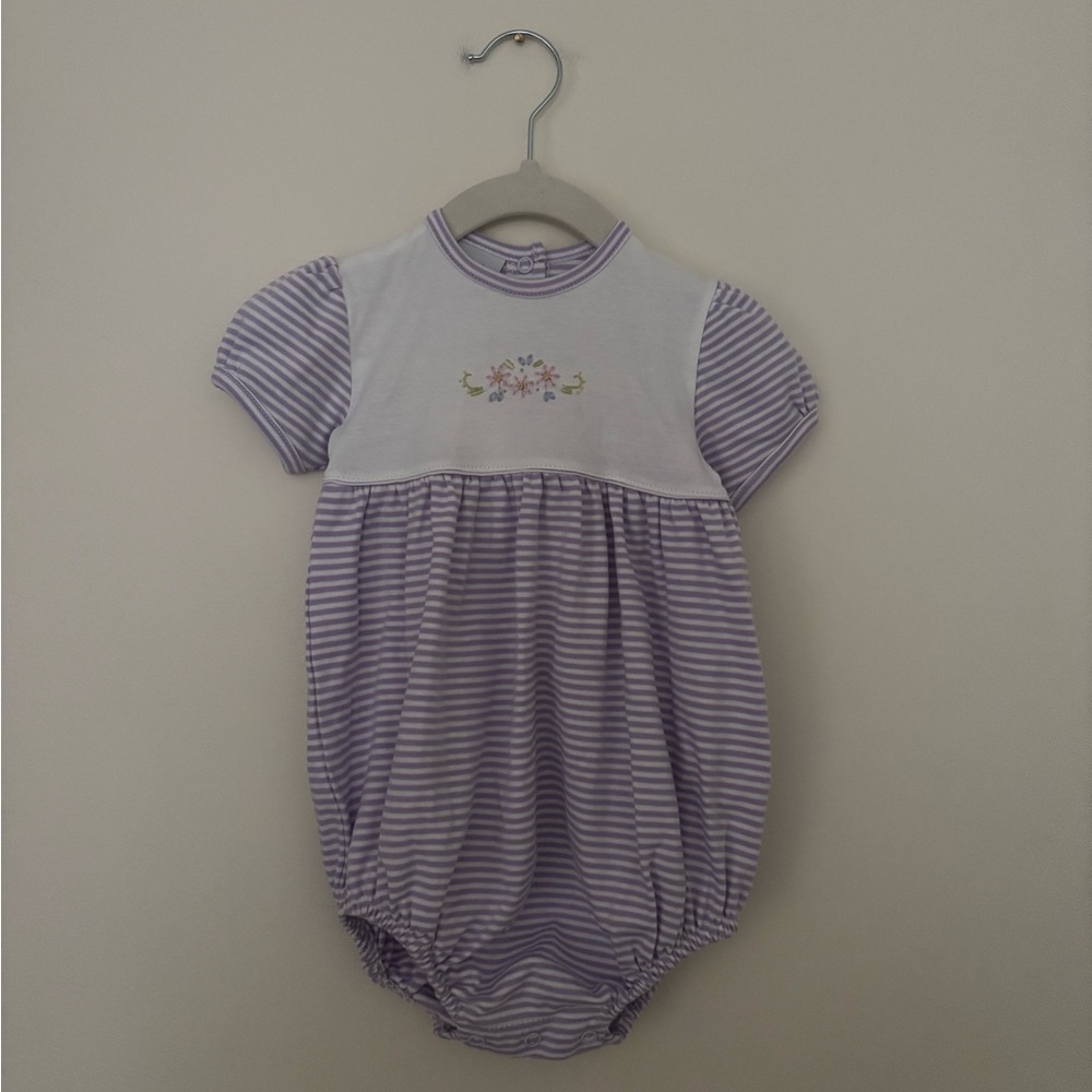 NWT Squiggles by Charlie Lavender and White Striped Baby Bubble Romper